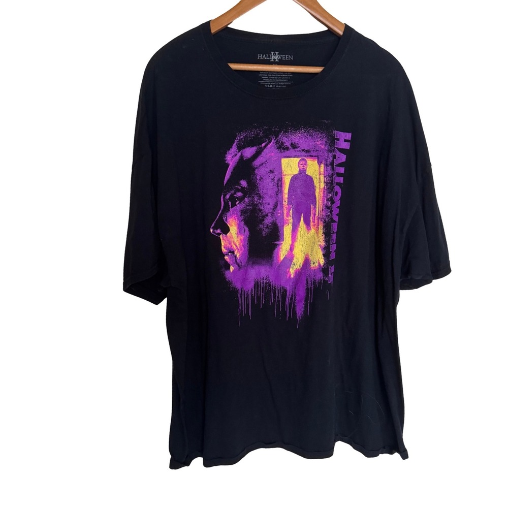 Halloween II Michael Myers Graphic T-Shirt Mens 3XL Black Purple Neon Horror Tee